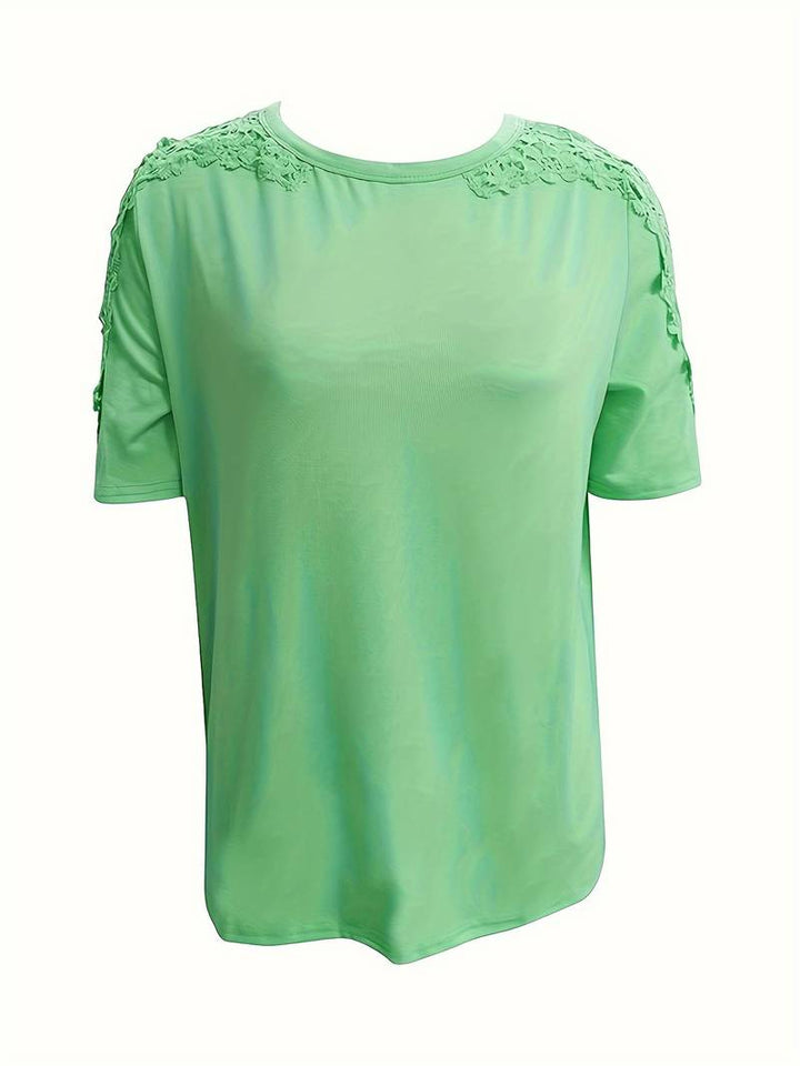 Simple T-shirt with a round neckline and lace seams