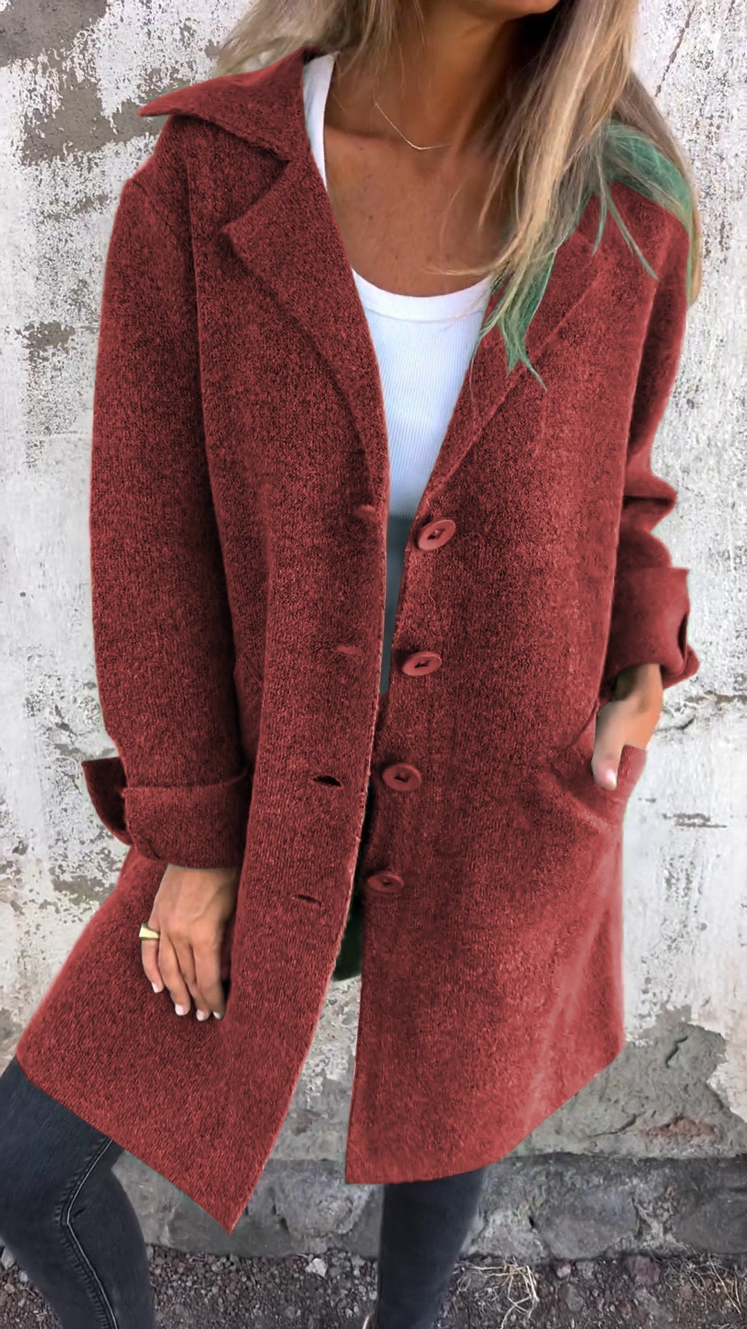 Women's - Casual Long Coat with Cuffs - Cotton - Stylish & Comfortable Outerwear