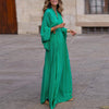 Polished Long Sleeve Loose V-Neck Waist Controlled Large Hem Dress