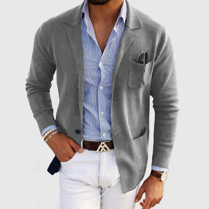 Men's Casual Cardigan With Buttons, Pockets and Lapel Collar, Plain Coloured, Long Sleeves