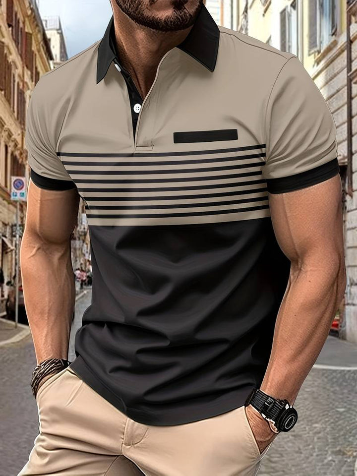 Casual Short Sleeve Striped Polo Shirt For Men