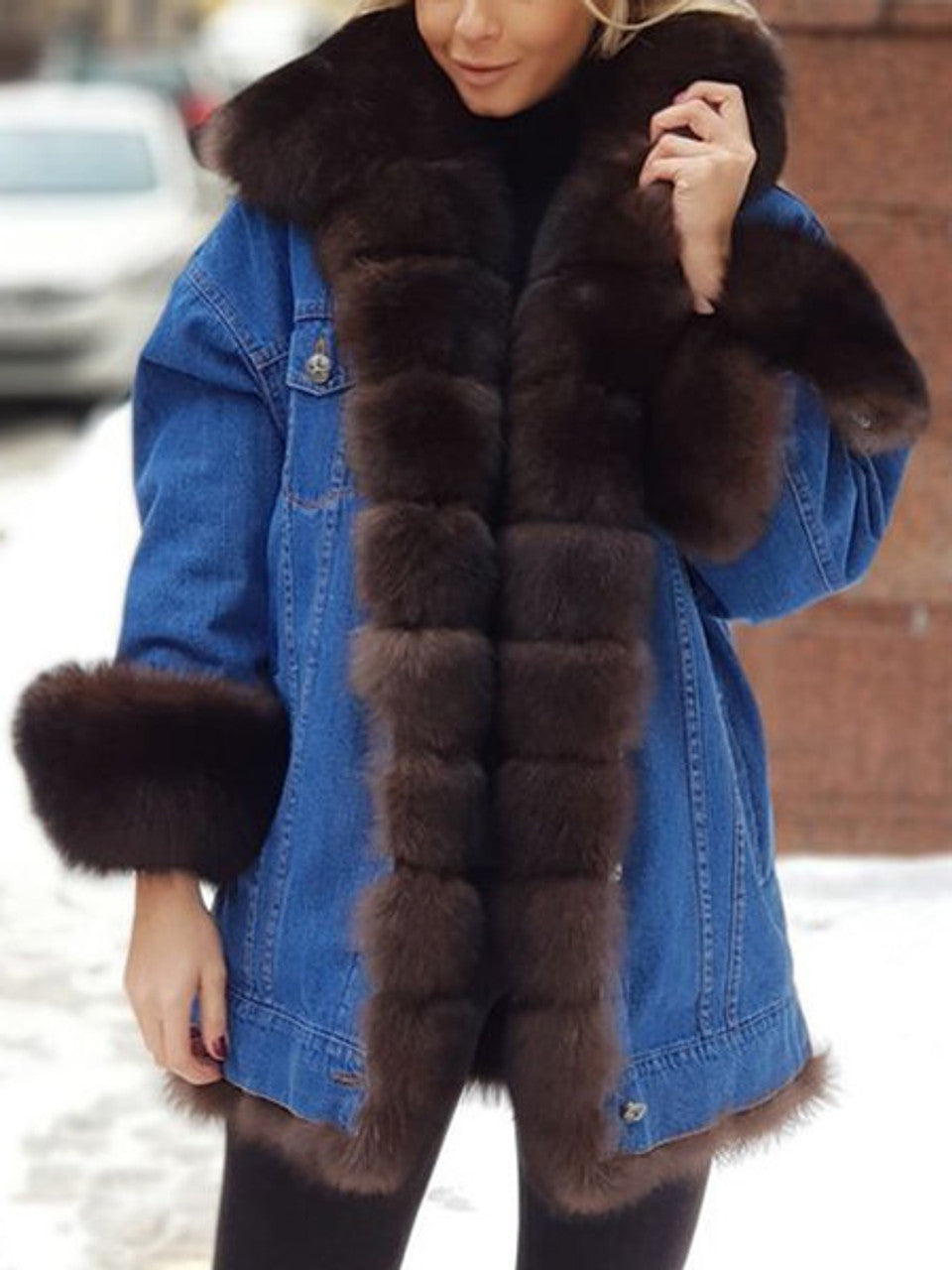 Denim faux fur jacket