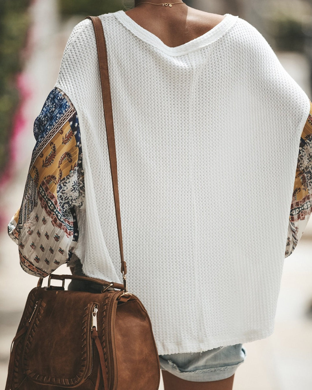 Trendy printed long sleeve round neck blouse