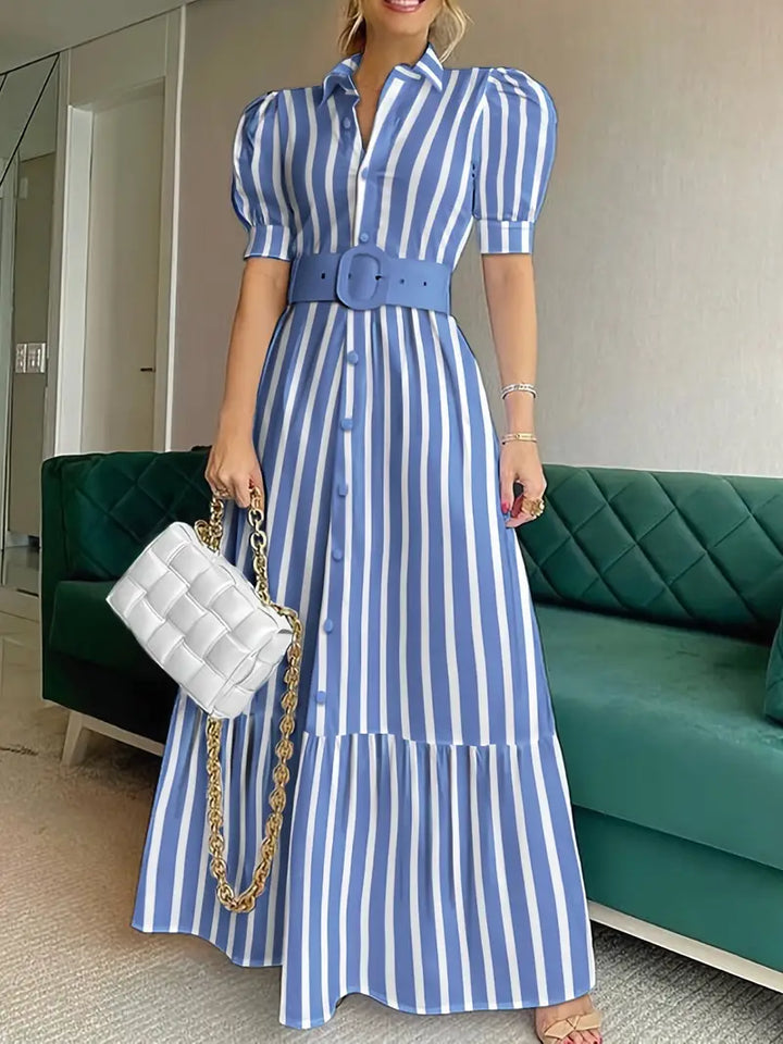 Elegant Striped Long Dress With Lace