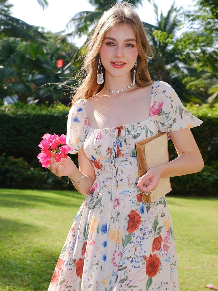 Women's - Floral Dress - Airy Short-Sleeved A-Line - Light & Comfortable Polyester - Perfect for Summer
