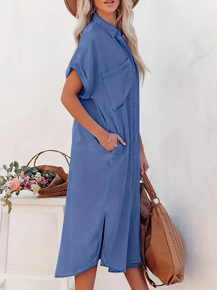 Shirt dress with fixed pockets