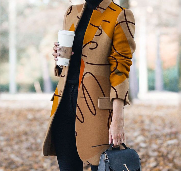 Brown printed long-sleeved outerwear