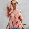 Strappy frill mesh blouse chic