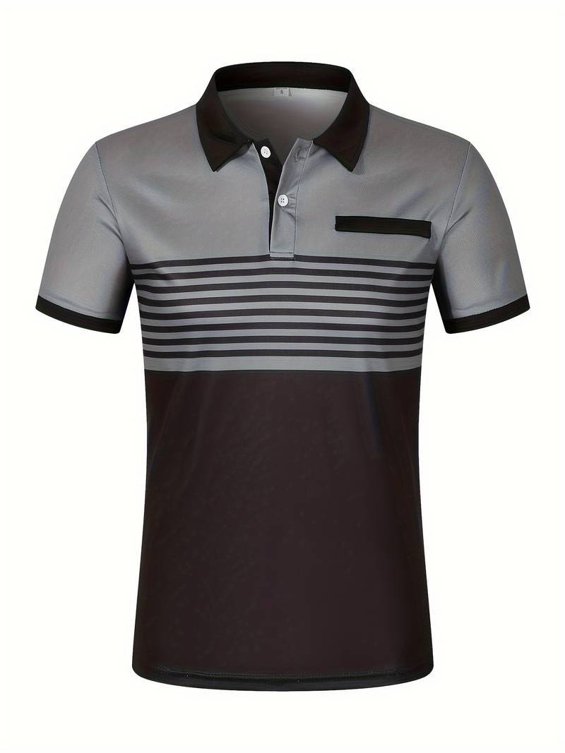 Casual Short Sleeve Striped Polo Shirt For Men