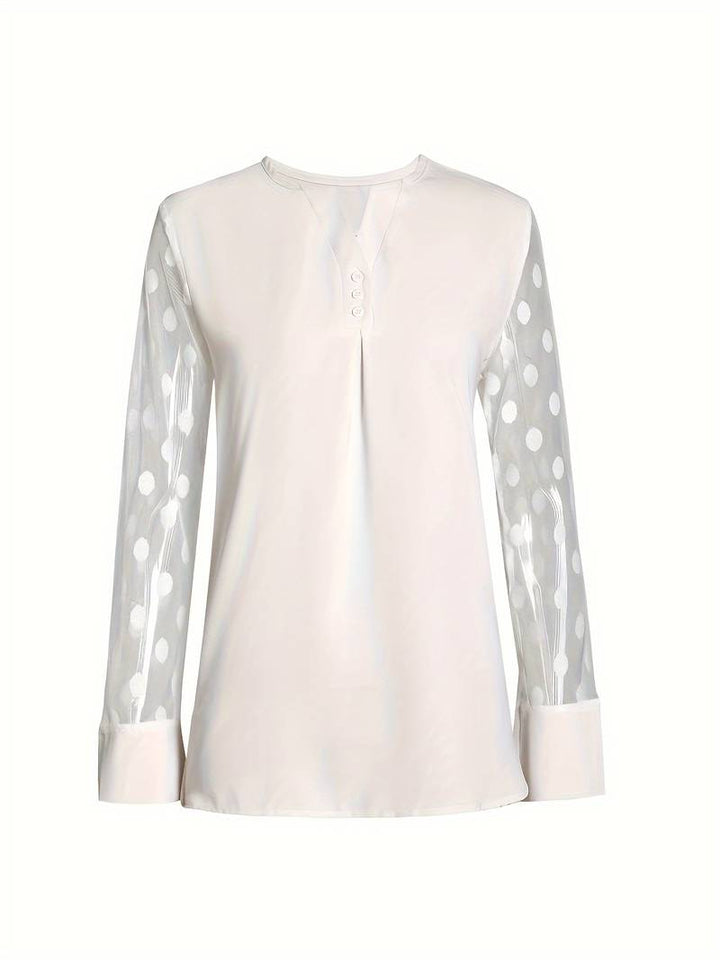 Knitted blouse with V-neck and button placket