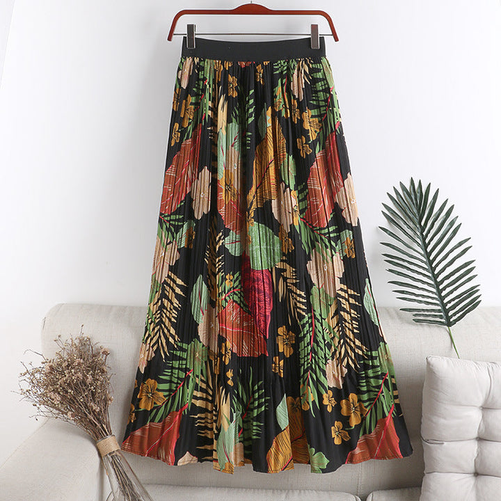 Modern High Waist Slim Fit A-Line Chiffon Printed Pleated Skirt