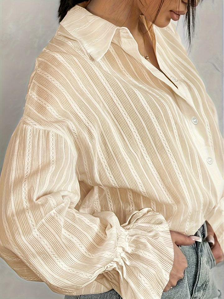 Women's -  Long Sleeve Linen Blouse - Collared & Semi-Transparent Shirt - Stylish Women's Top
