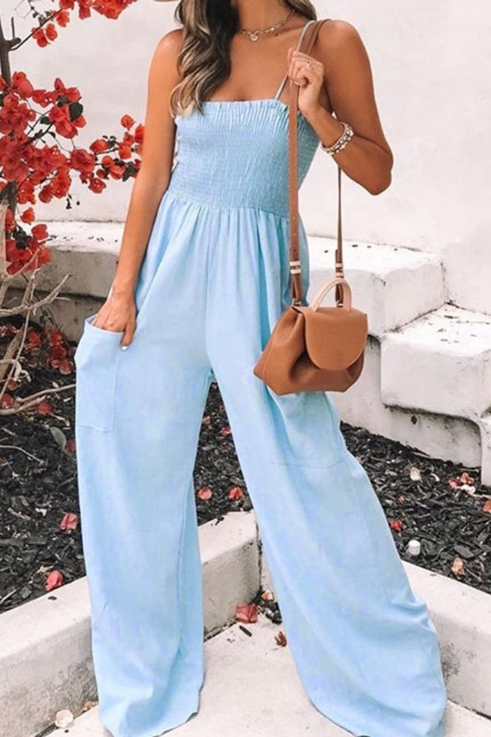 Women's - Sleeveless Summer Jumpsuit - Functional Pockets