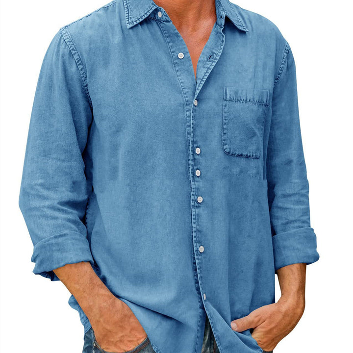 Casual single-coloured long-sleeved shirt for men