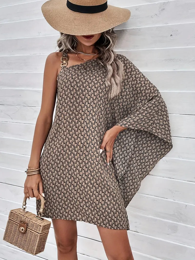 Asymmetric dress with all-over print