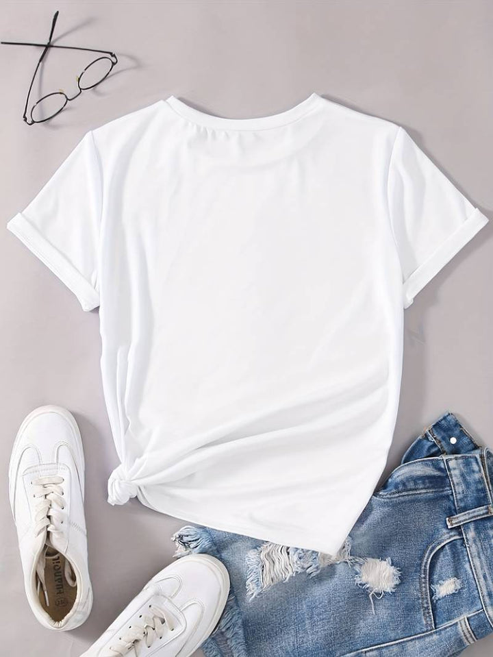 T-shirt with heart letter print and round neckline