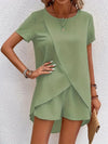 Set Of Asymmetric Top And Shorts With Round Neck And Short Sleeves