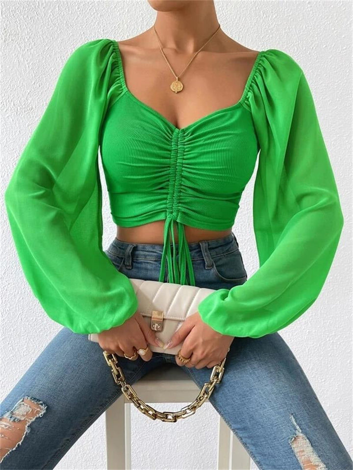 Off-the-shoulder long-sleeved blouse