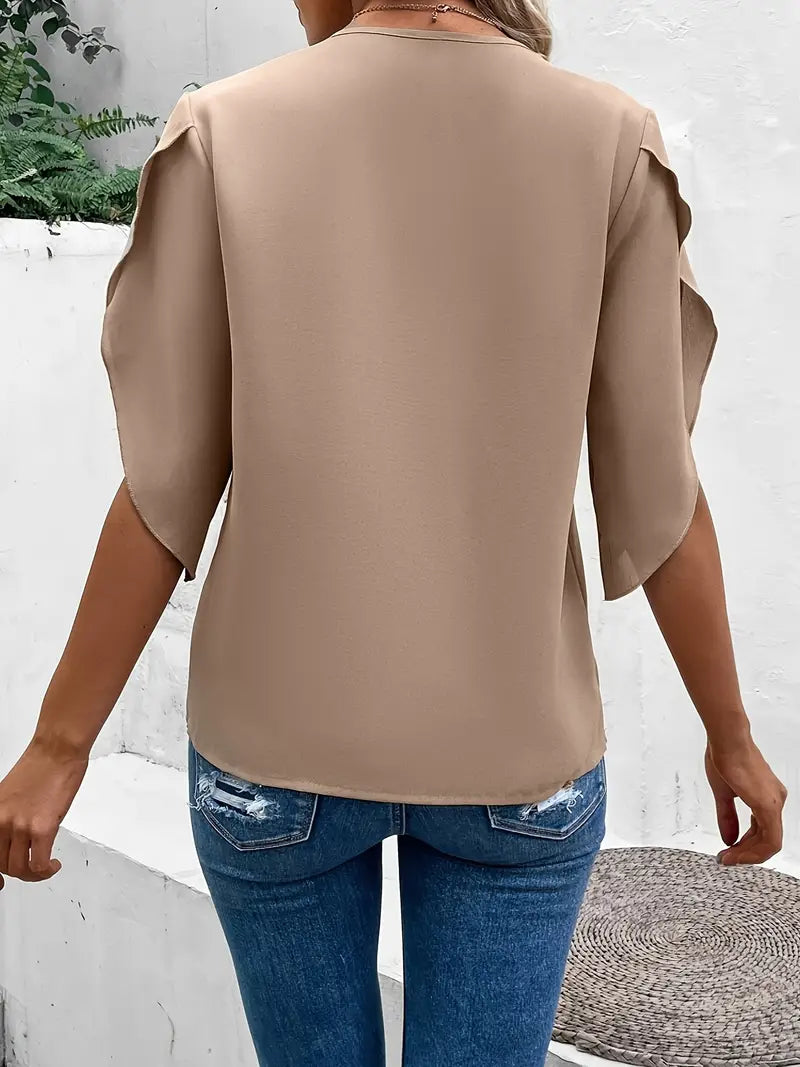 Loose blouse with wide sleeves and casual blouse with round neckline