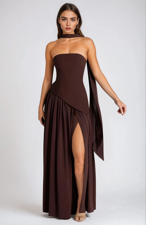 Women's - Strapless Evening Dress - A-Line with Slit