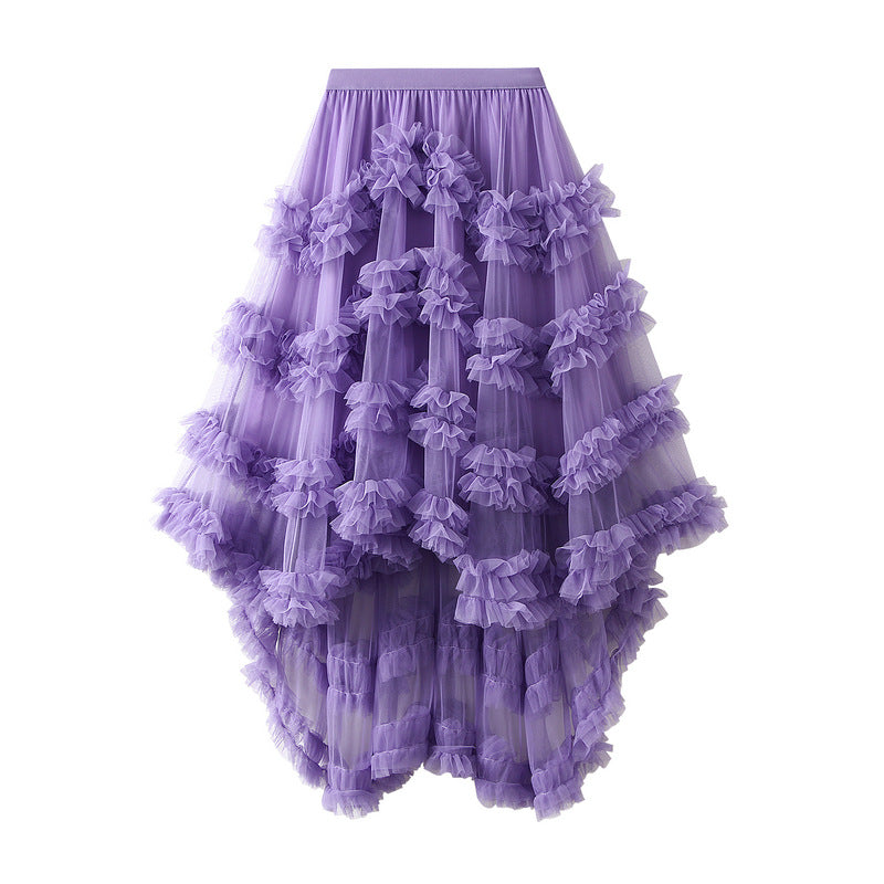 Elegant Elastic Waist Fee Mesh Skirt