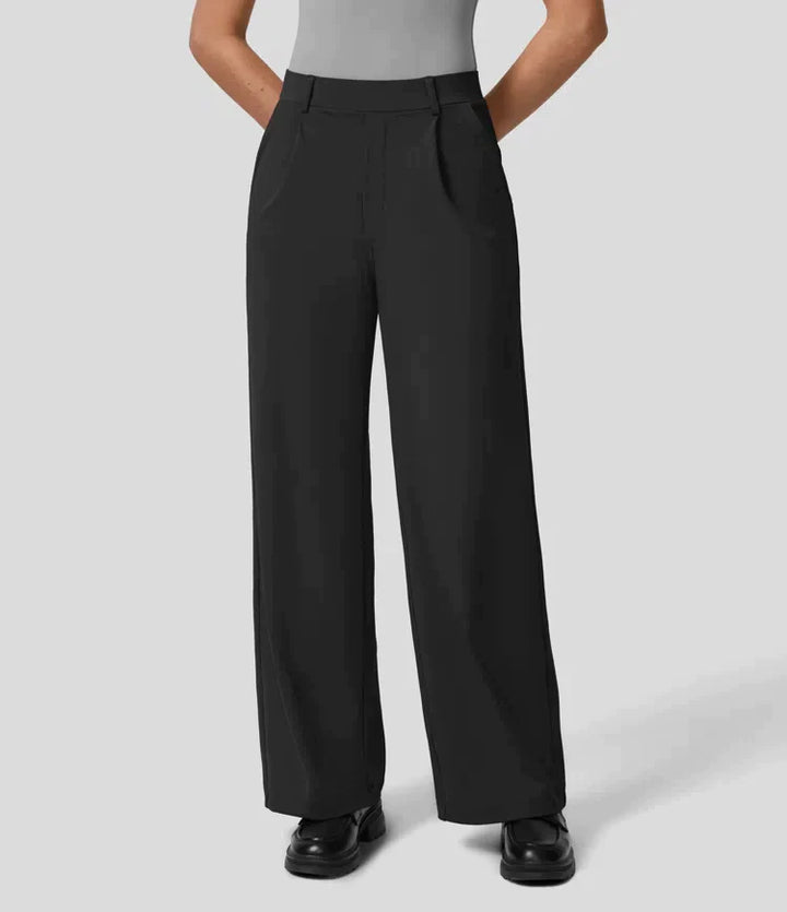 High-waisted straight leg stretch trousers