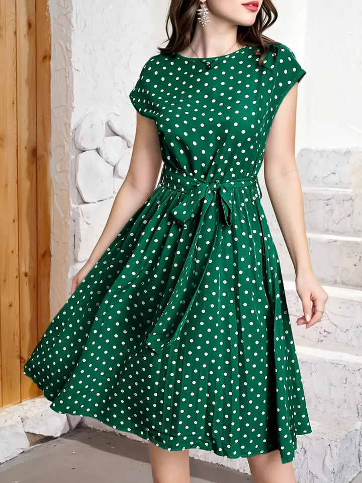 Casual Pleated Dress With Dots