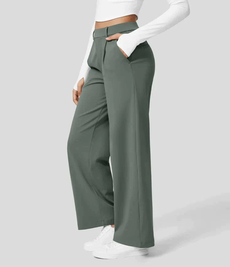 High-waisted straight leg stretch trousers