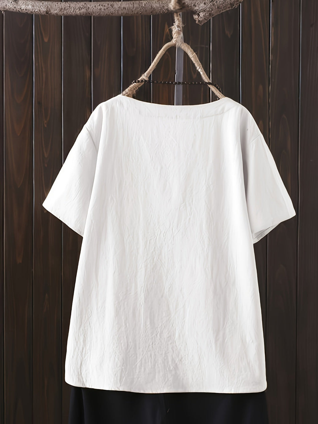 Women's - Oversized Linen Shirt - Casual Short-Sleeved Jumper with Print - Airy & Comfortable Fashion