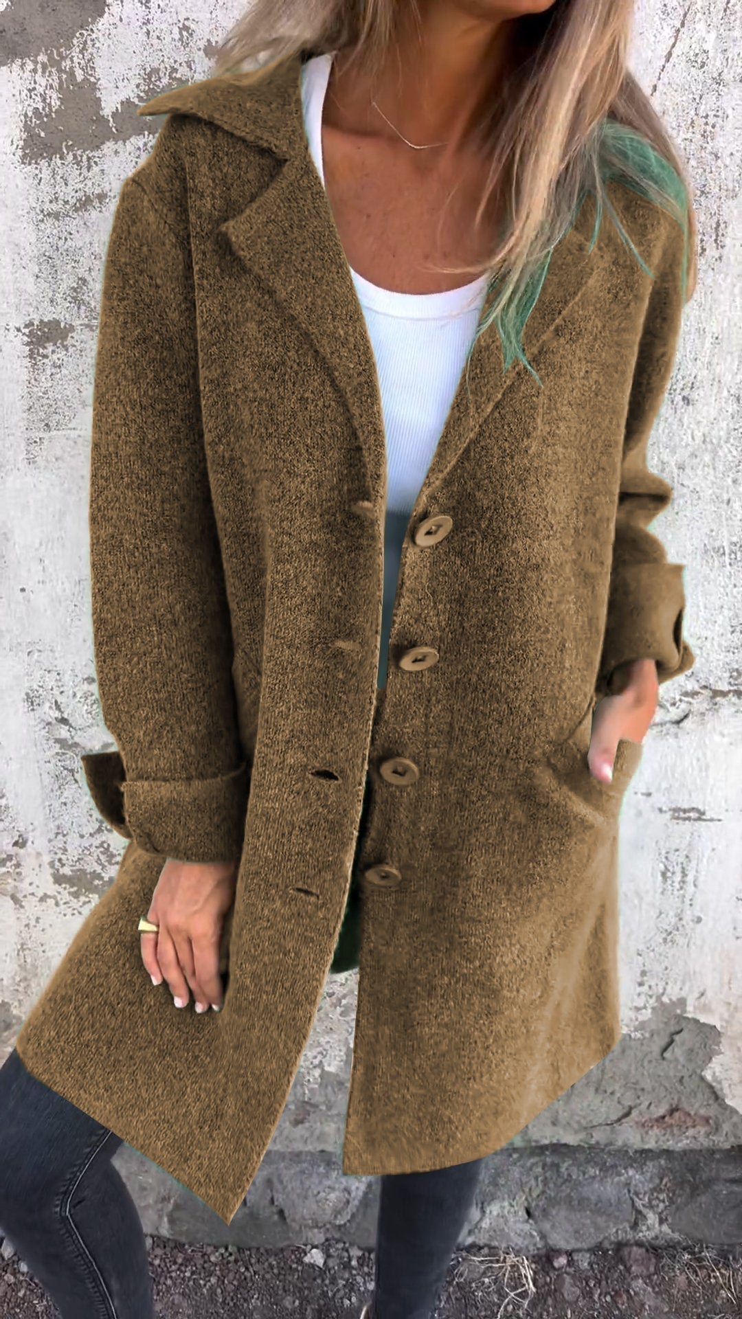 Women's - Casual Long Coat with Cuffs - Cotton - Stylish & Comfortable Outerwear