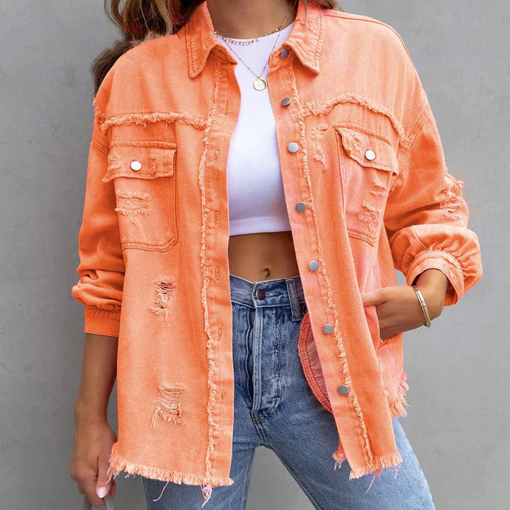 Modern women's denim jacket with raw edges