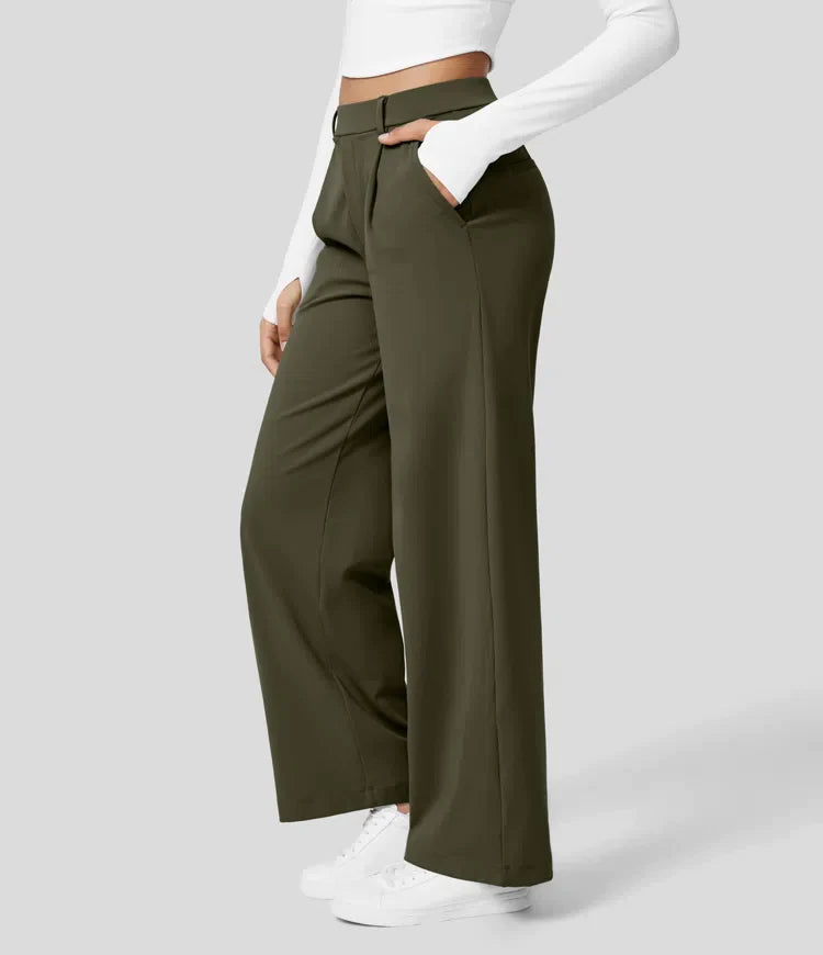 High-waisted straight leg stretch trousers