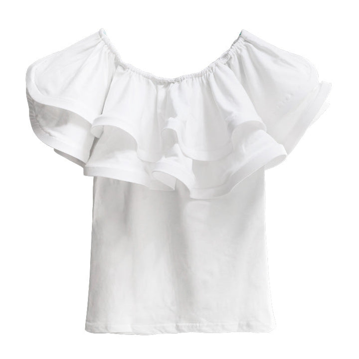 Double-layered off-the-shoulder blouse with ruffled collar