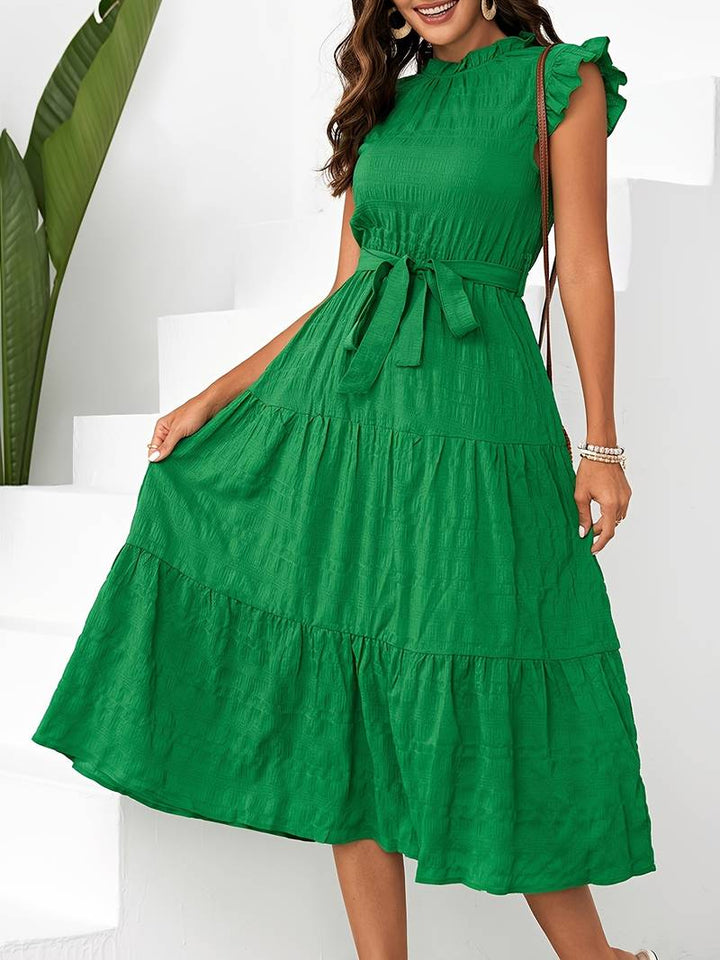 Dress With Belt And Ruffles Zoom