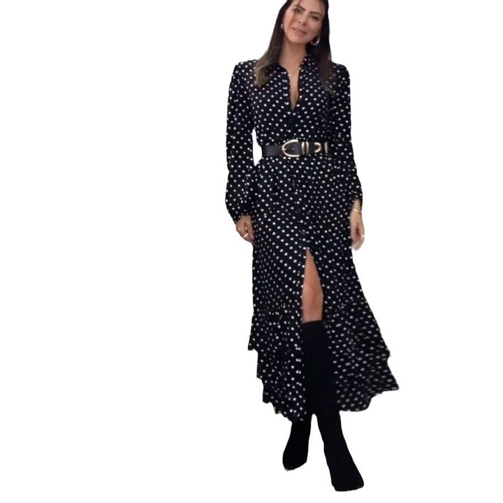 High quality ladies dress with long sleeves and polka dot