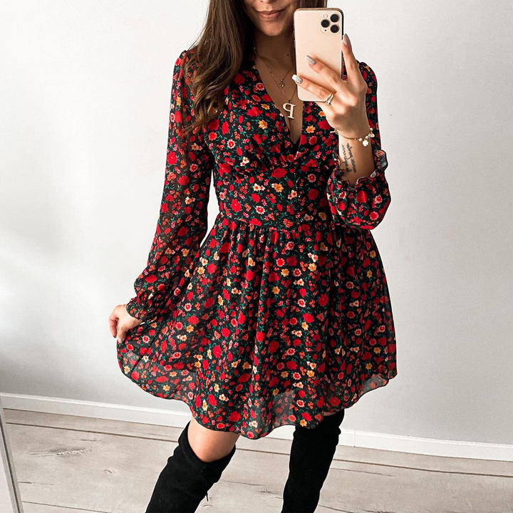 Red mini floral dress