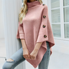 Oversized button poncho with turtleneck jumper for women