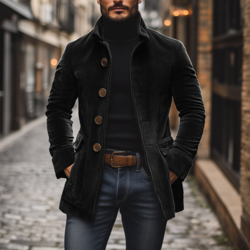 Men's - Vintage Short Coat - Corduroy - Stand Collar Slim Fit