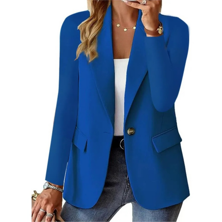 Casual solid ladies' blazer with long sleeves and narrow pocket buckle