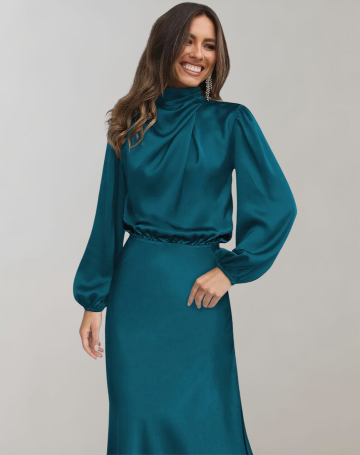 Dress with satin sleeves