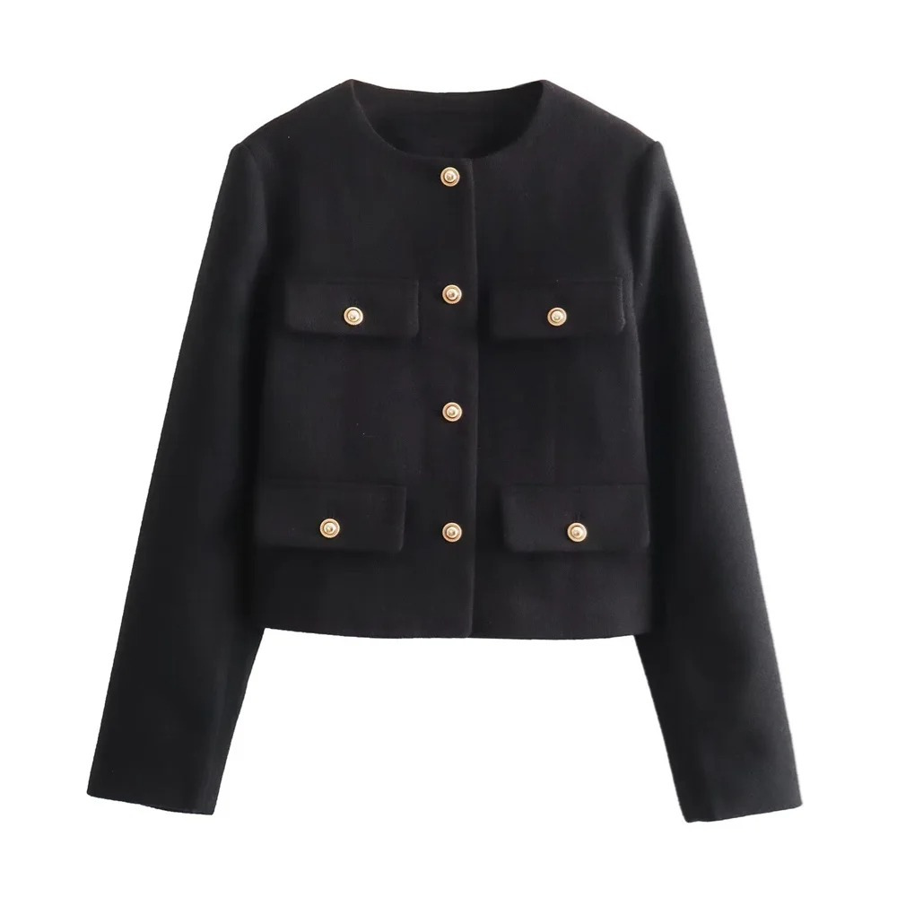 Stylish bomber jacket with double front pockets and button fastening