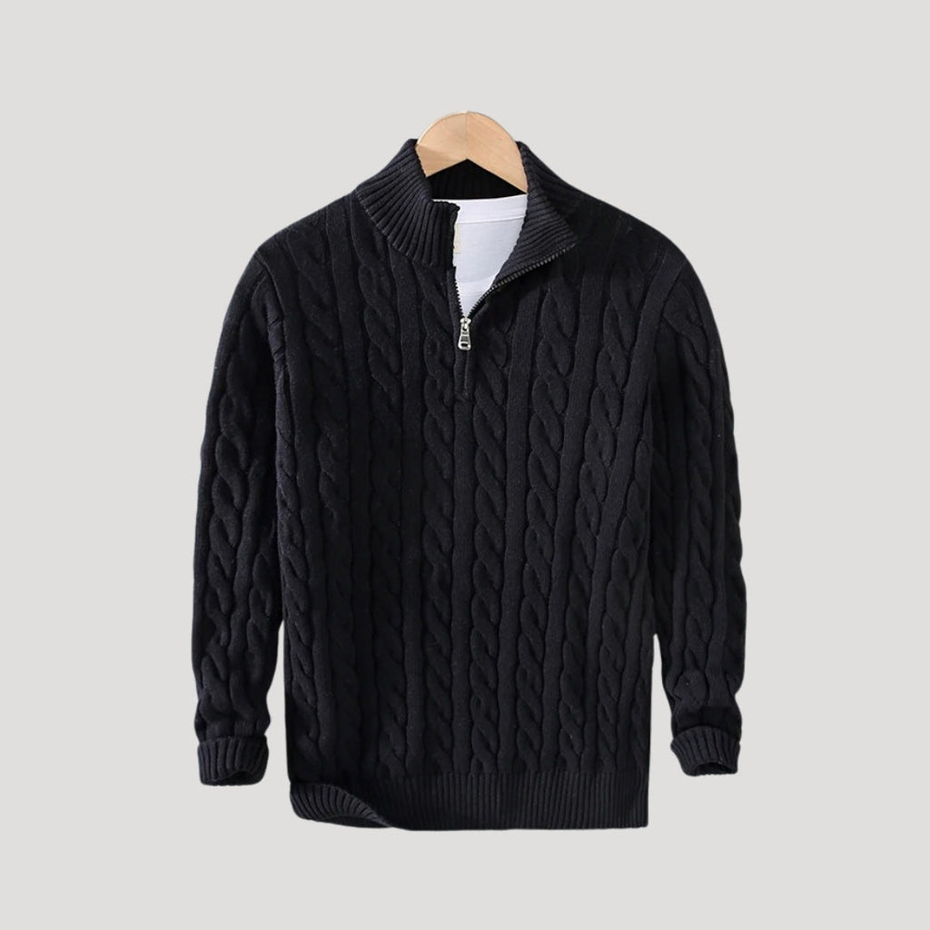 Men's - Half Zip Cable Knit Jumper - Cosy Wool Blend - Stylish Layering Piece