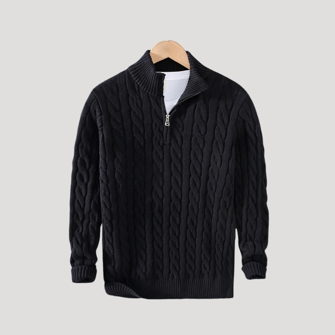 Men's - Half Zip Cable Knit Jumper - Cosy Wool Blend - Stylish Layering Piece