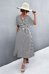 Striped long dress with wrap pattern