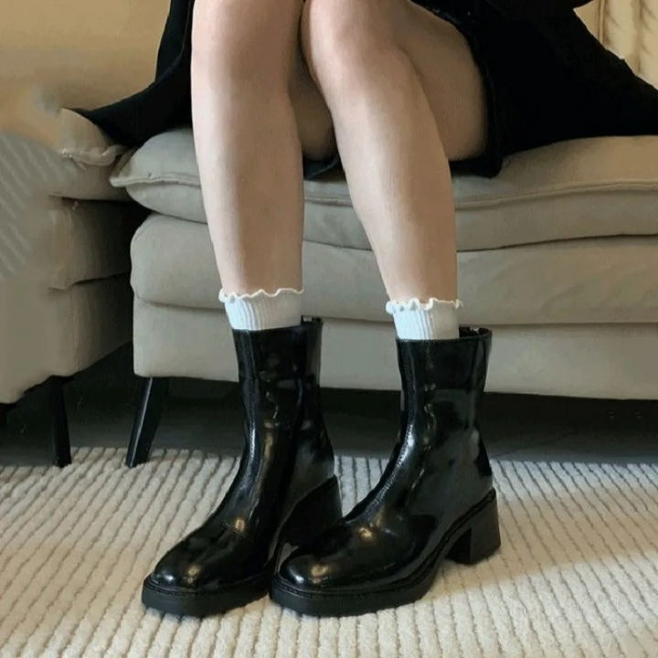 Women's - Ankle Boots - Stylish Square Toe Design with Block Heel - Comfortable Footwear for Any Occasion
