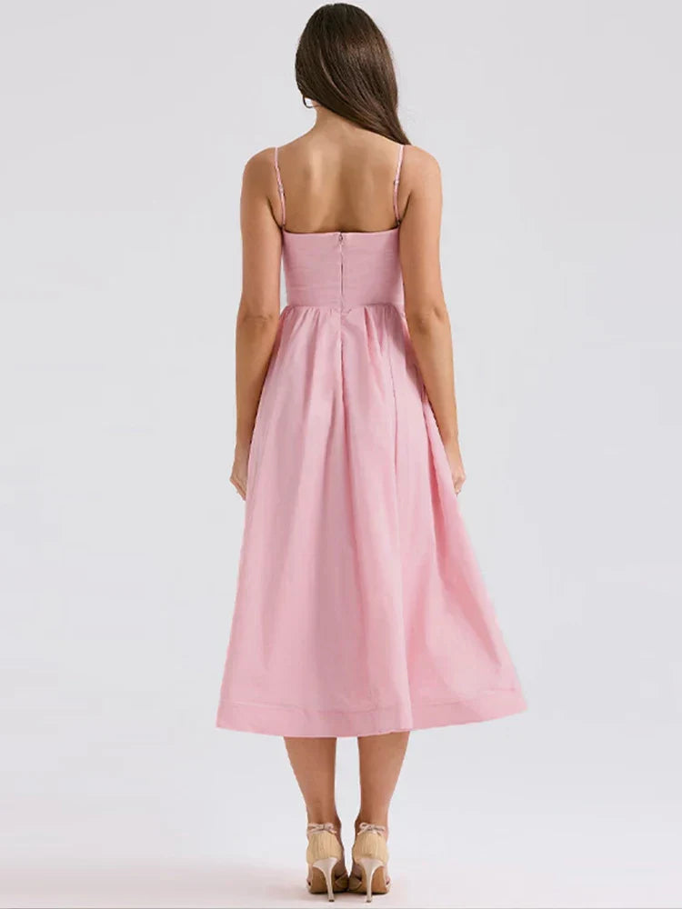 Women's - Strappy Dress - Scoop Neck Solid Colour