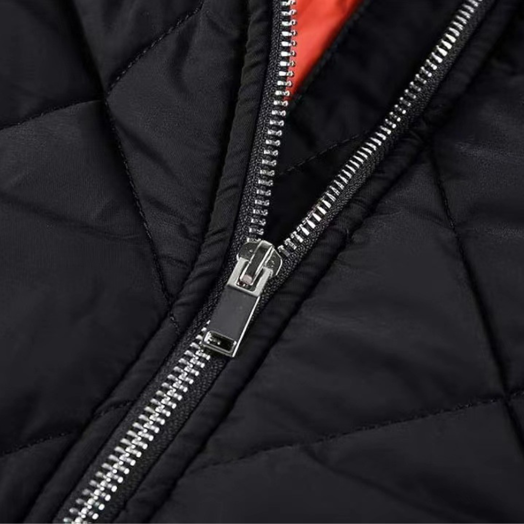 Men's - Lightweight Quilted Bomber Jacket - Stylish Polyester Outerwear for Casual Comfort