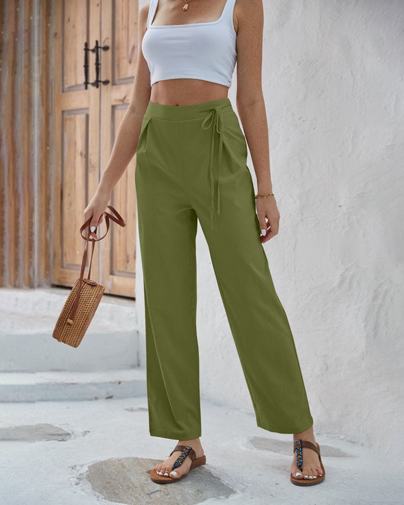 Solid-coloured trousers with high waist