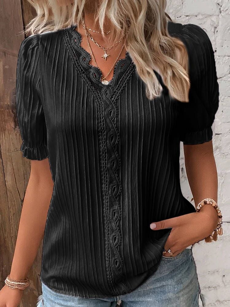 Women's - Elegant edges V-neck blouse - Stylish and Comfortable - Perfect for Any Occasions