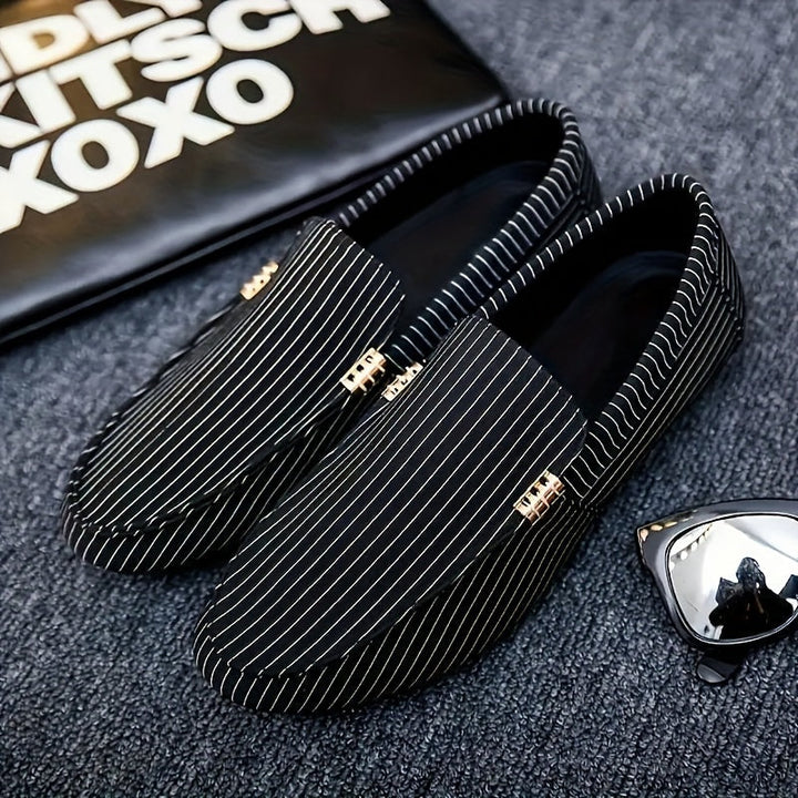 Men's - Slip-On Loafers - Stylish Casual Shoes with Geometric Pattern - Comfortable Everyday Footwear